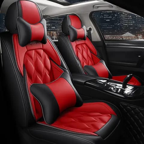 Pu Leather Waterproof Car Seat Covers With Lumber Support Pillows 5 Seater