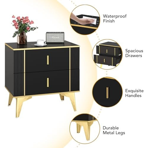 Luxury Bedside Tables Set Of 2 with wooden drawers and Metal Handles