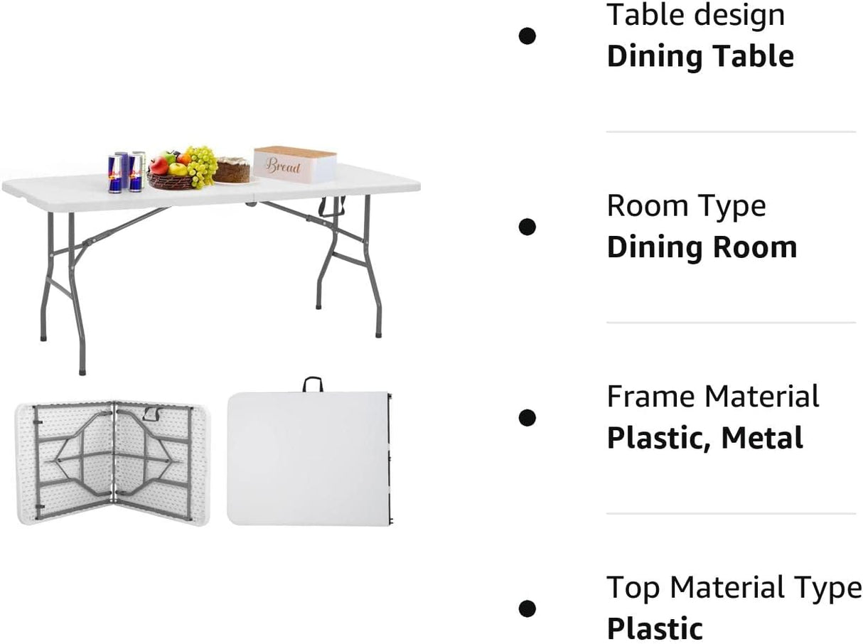 Folding, Half Portable Foldable Table for Parties, Backyard Events,White 1.2M