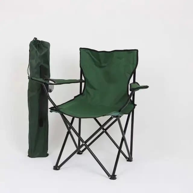 Foldable camping chair with cup holder pouch