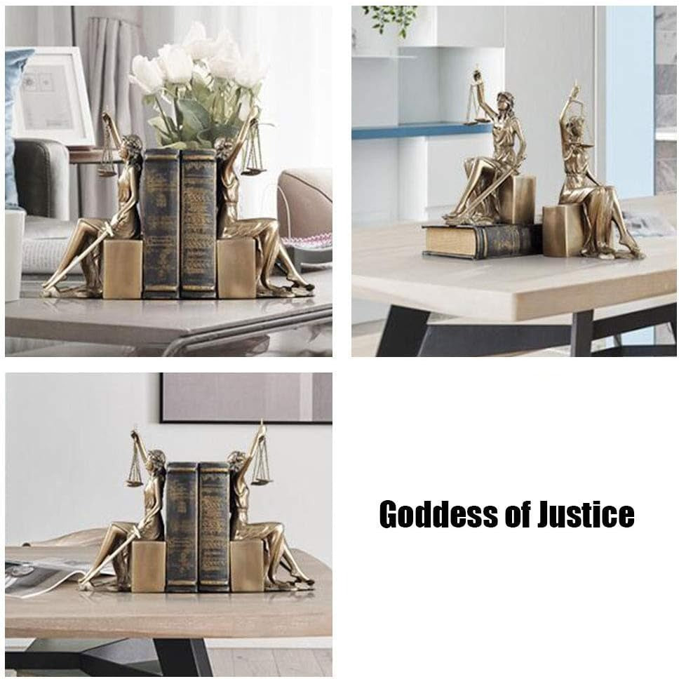 Lady Scales of Justice Statue,Roman Goddess Bookends Resin Figurine Great for Lawyer Attorney Judge Sculpture,Bronze Finish-Golden 11x13.5x26cm Gift