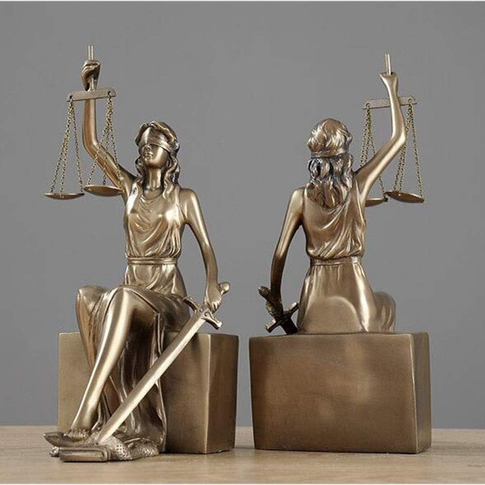 Lady Scales of Justice Statue,Roman Goddess Bookends Resin Figurine Great for Lawyer Attorney Judge Sculpture,Bronze Finish-Golden 11x13.5x26cm Gift