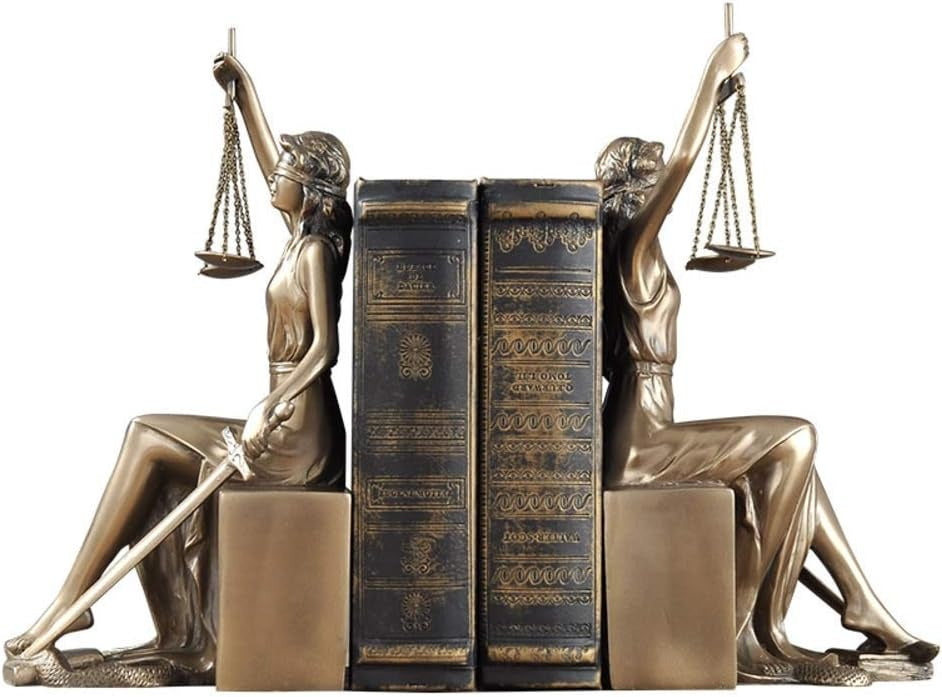 Lady Scales of Justice Statue,Roman Goddess Bookends Resin Figurine Great for Lawyer Attorney Judge Sculpture,Bronze Finish-Golden 11x13.5x26cm Gift