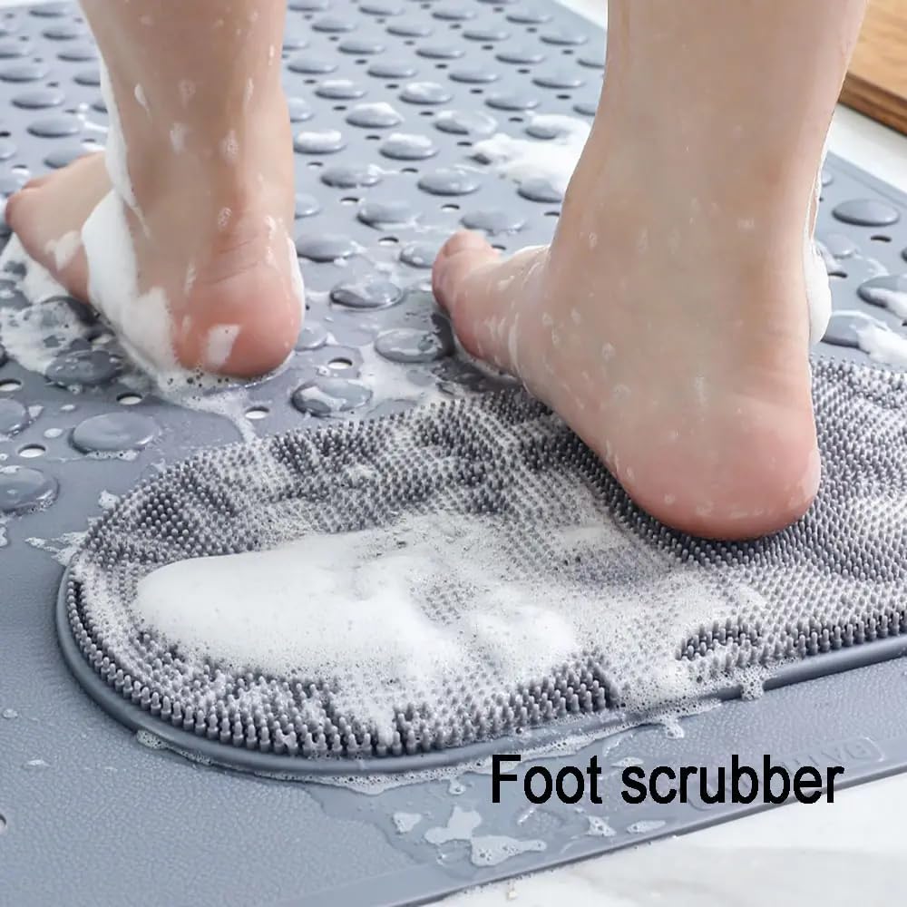 Shower Mat Non Slip - Bathtub Mat with Suction Cups and Drain Holes with Foot Scrubber Massage