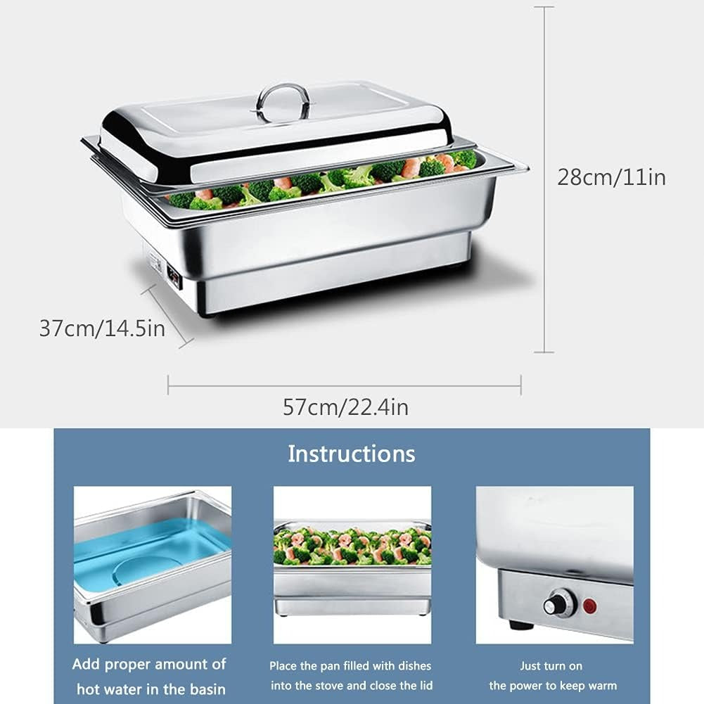 Food Insulation Heating Hot Pot, Stainless Steel Hot Pot Set with Lid, Full-Size Buffet, Buffet, Wedding, Banquet, Catering Event,1,9L