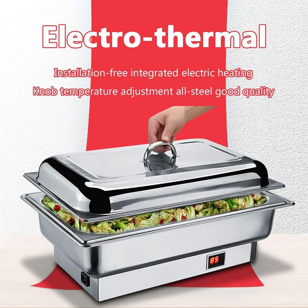 Food Insulation Heating Hot Pot, Stainless Steel Hot Pot Set with Lid, Full-Size Buffet, Buffet, Wedding, Banquet, Catering Event,1,9L