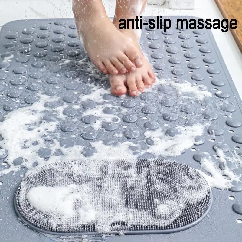 Shower Mat Non Slip - Bathtub Mat with Suction Cups and Drain Holes with Foot Scrubber Massage