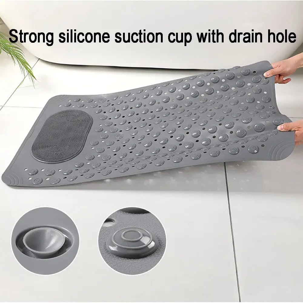 Shower Mat Non Slip - Bathtub Mat with Suction Cups and Drain Holes with Foot Scrubber Massage