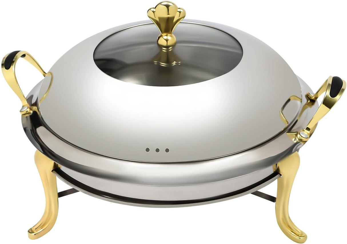 Round Chafing Dish Stainless Steel Buffet Chafer, Food Warmer Set with a 26cm/10.24in Pot, Lid