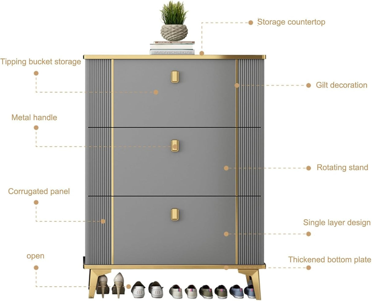 Tipping Shoe Cabinet, Shoe Rack Storage Cabinet For Entryway, With 3 Flip Drawers, Free Standing Shoe Rack