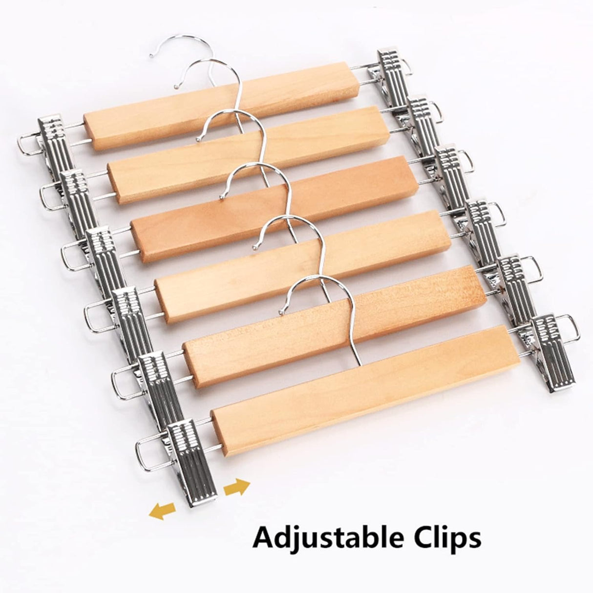 10 Pack 36 cm Inch Natural Wooden Pants Hangers Skirt Hangers with Clips for Bottoms Jeans Slacks Trousers, Anti-Slip