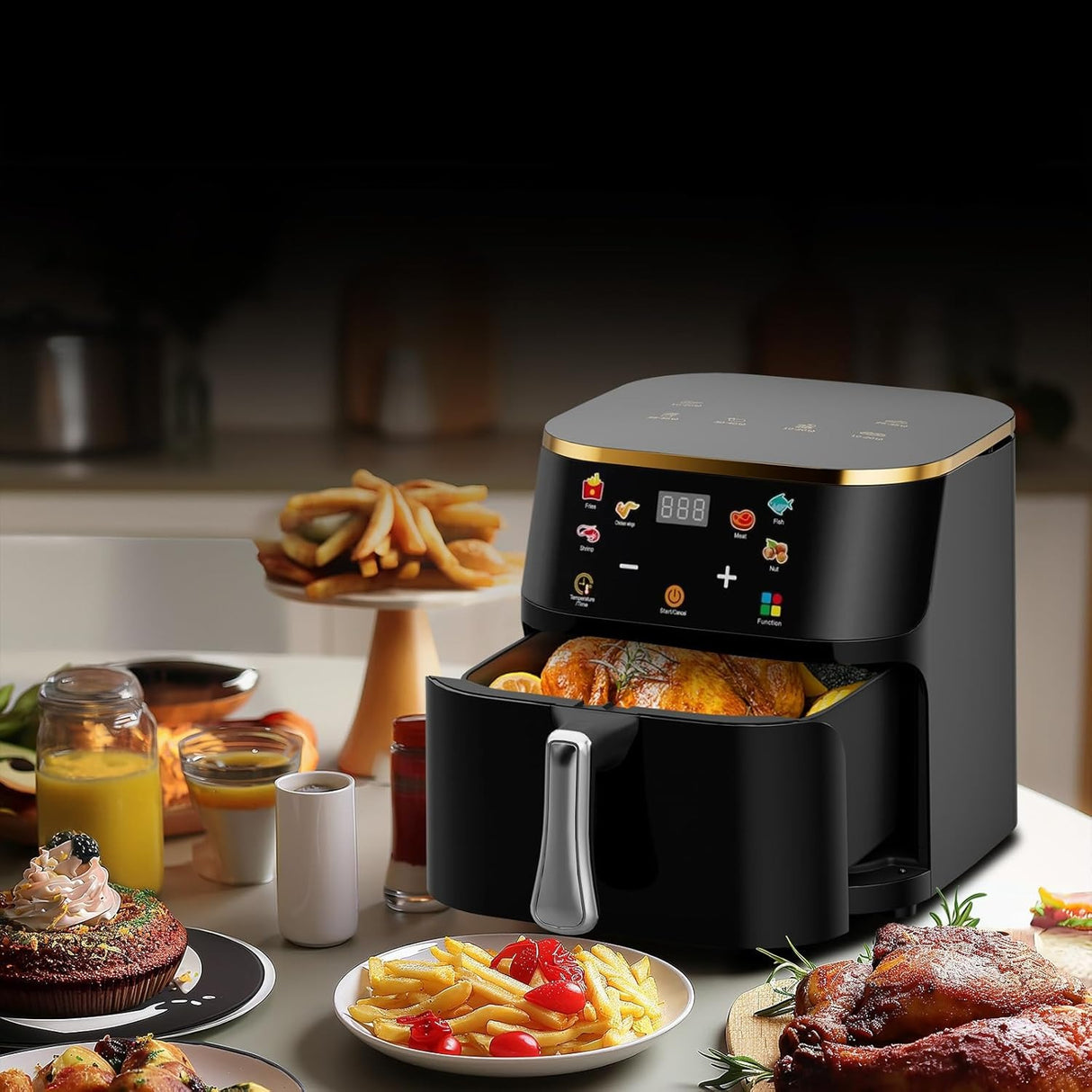 10L Large Digital Air Fryer Oven,7 in1 Multifunctional Touch Screen Presets Fry,Auto Shutoff,Hot air convection for Healthy Oil-Free Cooking,Black Stainless Steel Air fryer