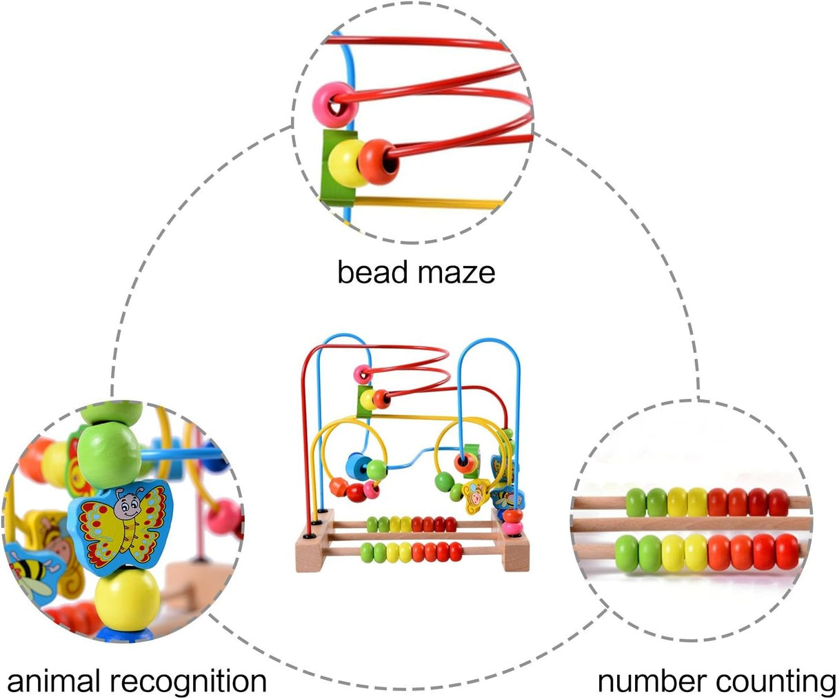 Wooden Baby Toddler Toys Circle First Bead Maze for Boys Girls