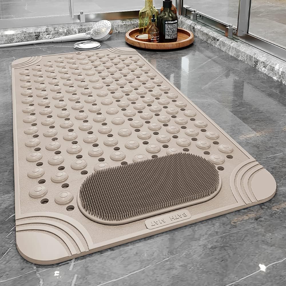 Shower Mat Non Slip - Bathtub Mat with Suction Cups and Drain Holes with Foot Scrubber Massage