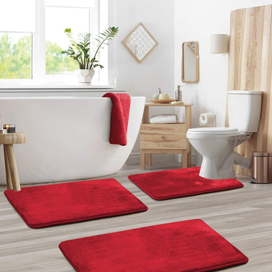 Memory Foam Bath Mat Set Red