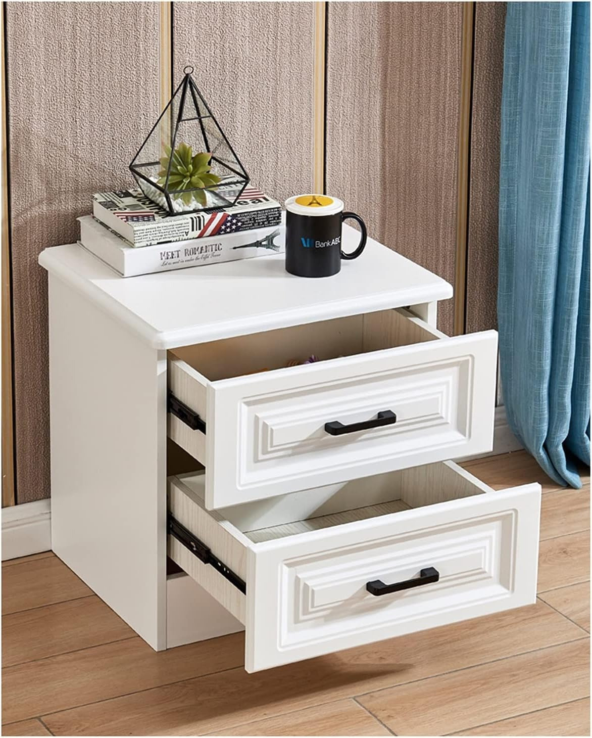 Simplicity Wooden Bedside Table with 2 Drawers, Multifunctional Bedside Table