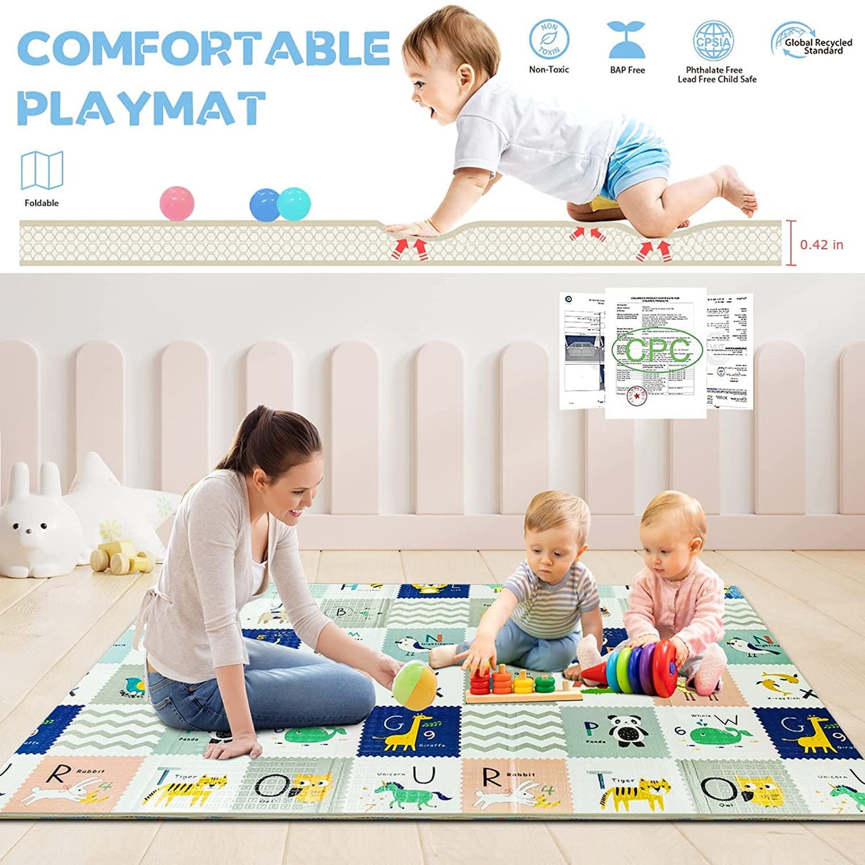 Extra Large Baby Playpen Play Pen with Mat for Toddlers With Shock Absorbing Mat