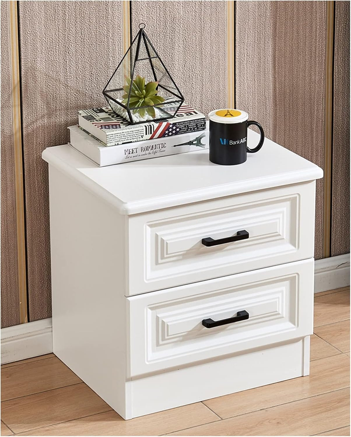 Simplicity Wooden Bedside Table with 2 Drawers, Multifunctional Bedside Table