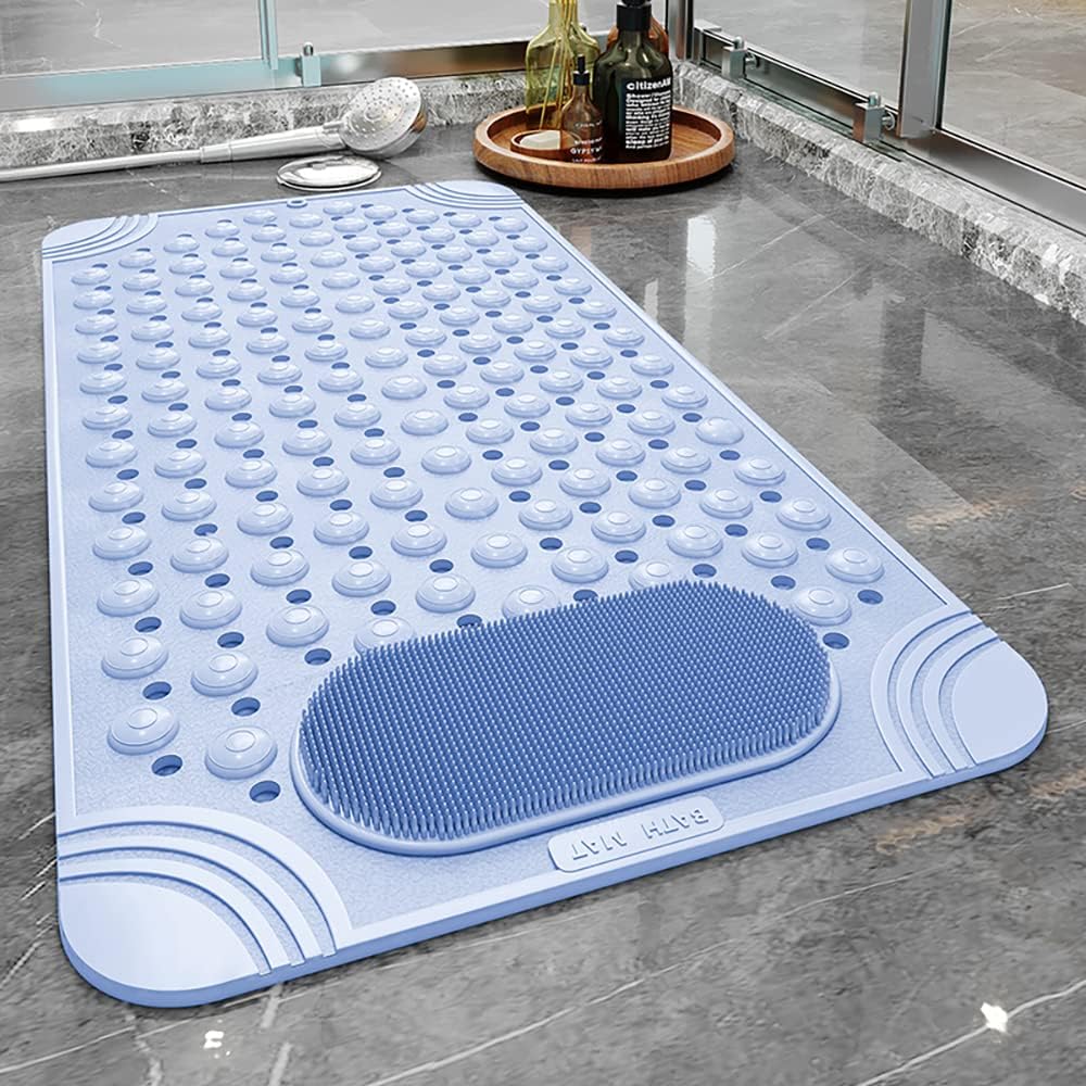 Shower Mat Non Slip - Bathtub Mat with Suction Cups and Drain Holes with Foot Scrubber Massage