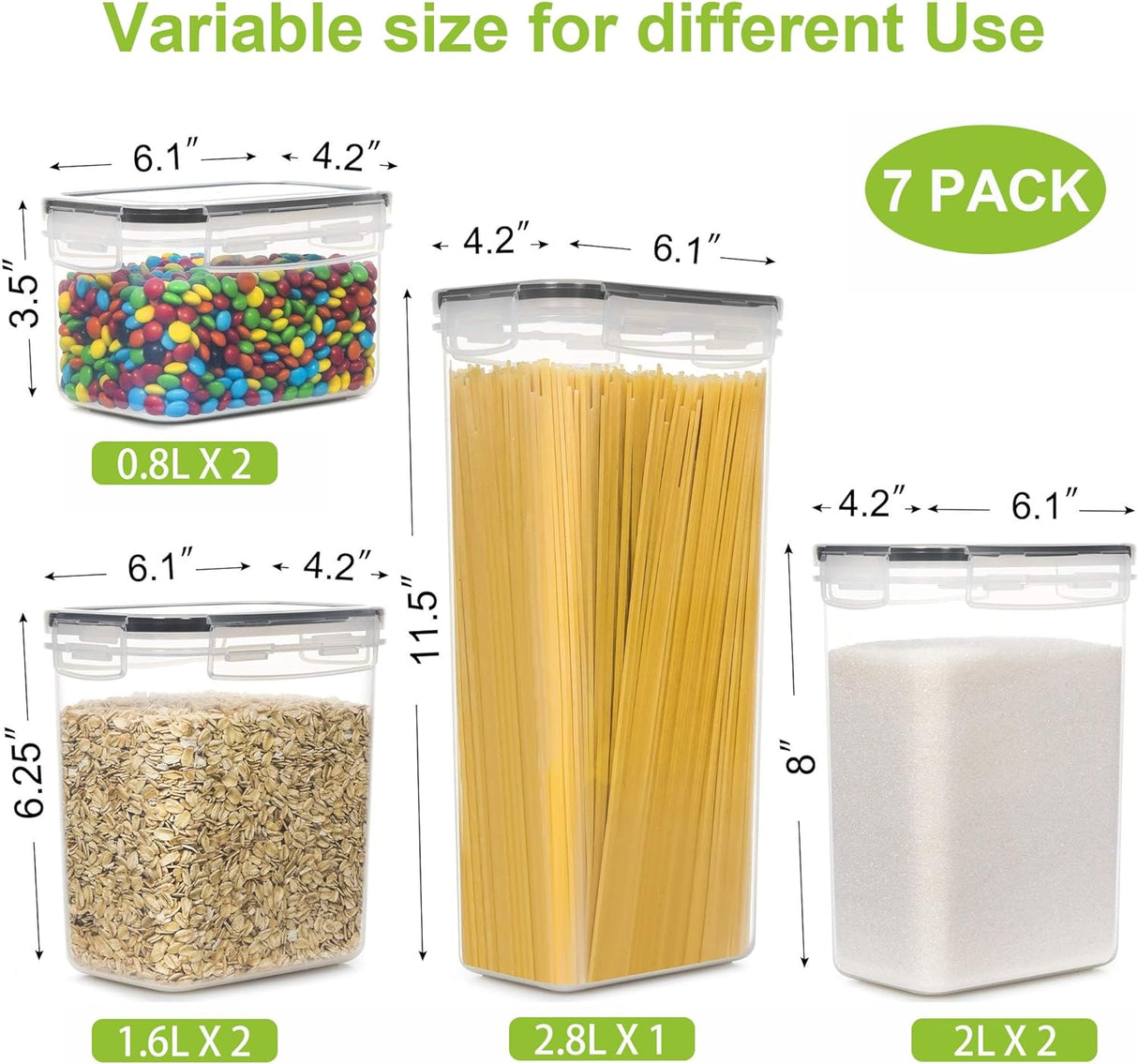 7 PACK Airtight Food Storage Containers With Lids, BPA Free Kitchen Storage Containers for Spaghetti, Pasta and More