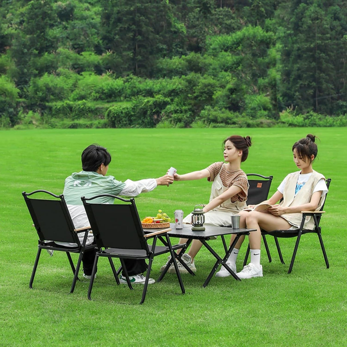 Folding Camping Picnic Table With Four Chairs, 120*60Cm, Camping Table Easy To Trap, Aluminum Roll Up Outdoor Camping Table, Portable Camping Table Travel.