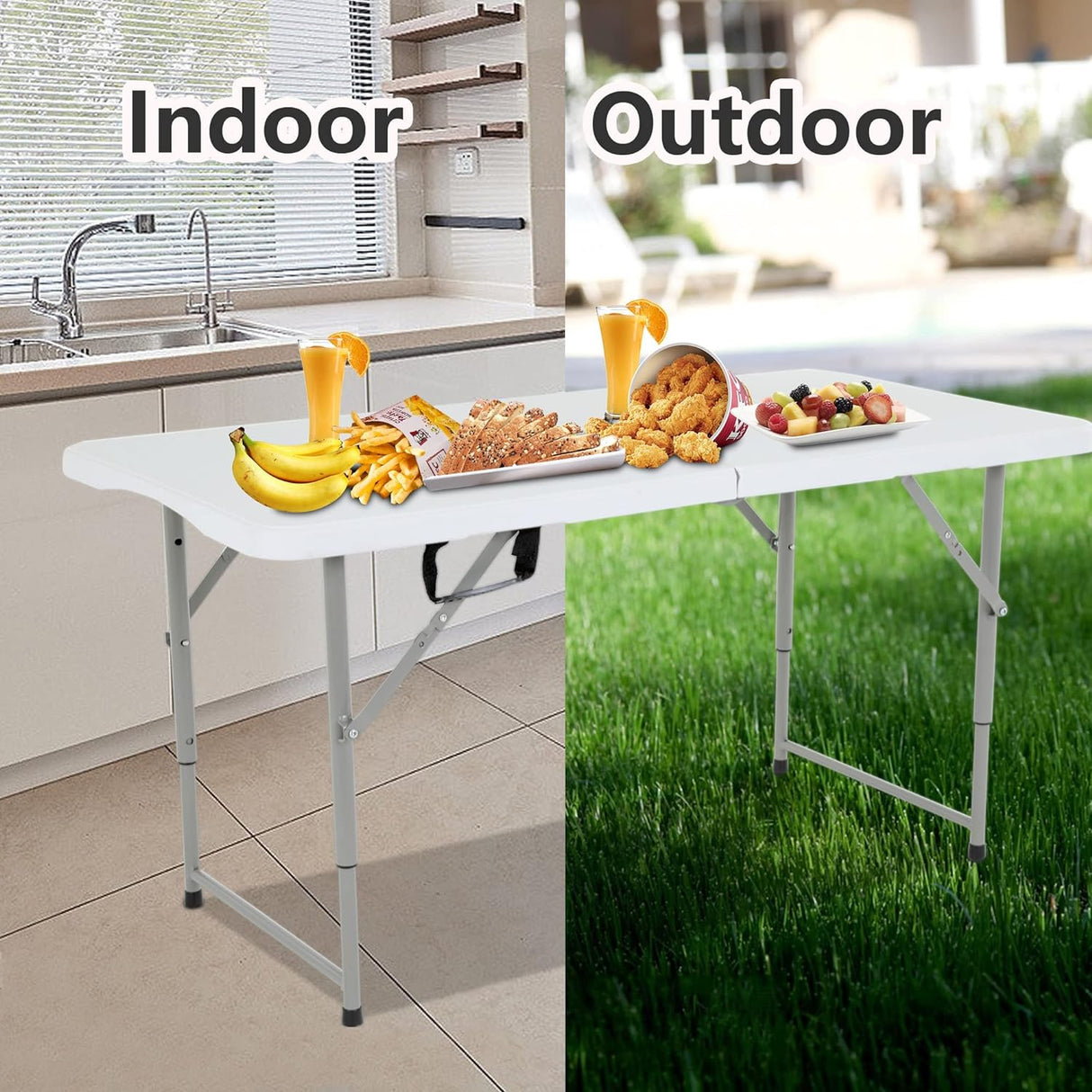 Folding, Half Portable Foldable Table for Parties, Backyard Events,White 1.2M