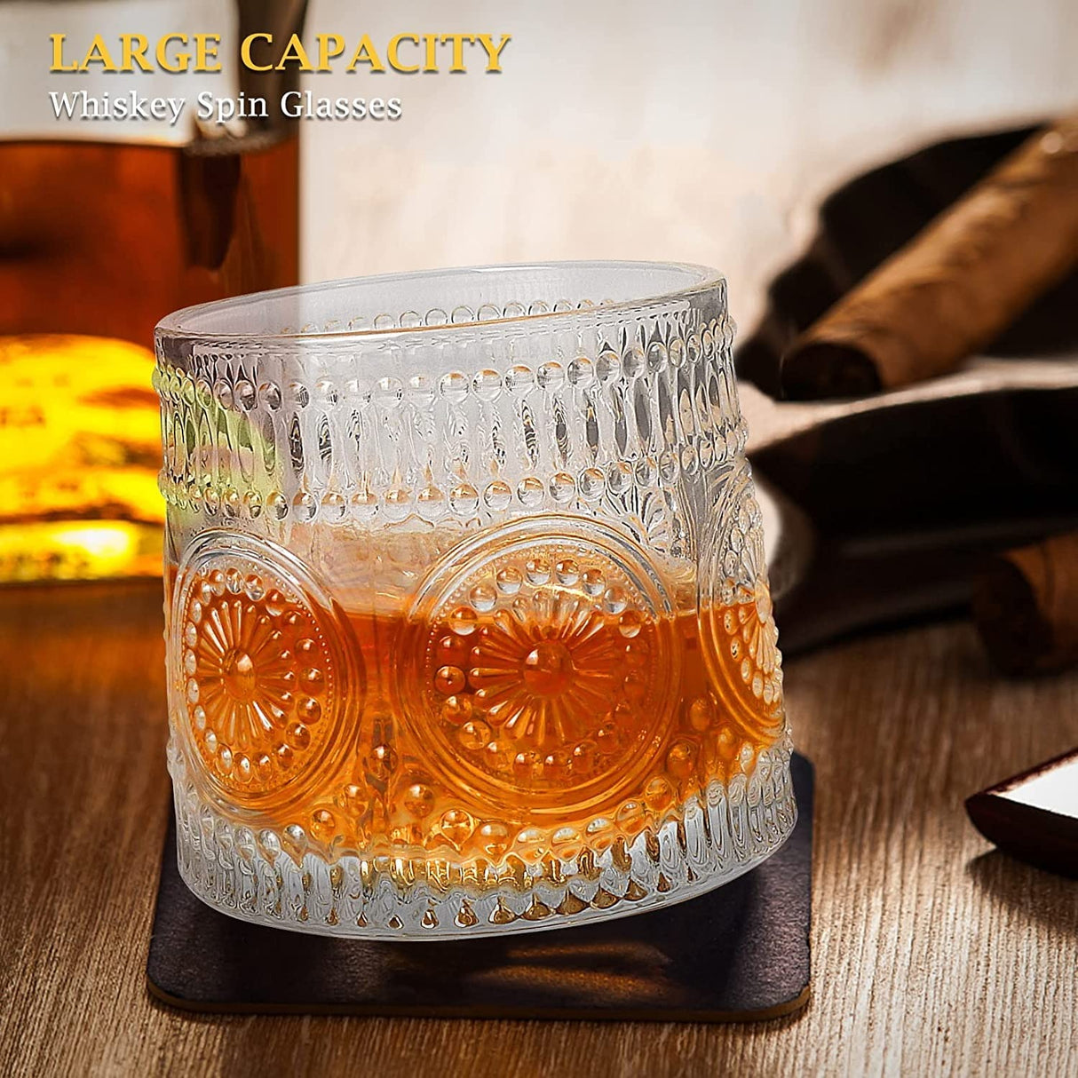 Crystal Dancing Revoving Whiskey Glasses 6pcs- 310 ml Bar Glass for Drinking Bourbon, Whisky, Scotch, Cocktails, Cognac- Old Fashioned Cocktail Tumblers