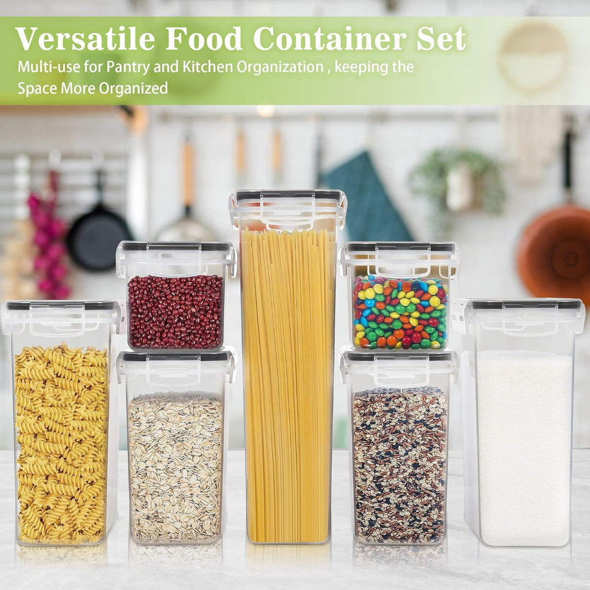 7 PACK Airtight Food Storage Containers With Lids, BPA Free Kitchen Storage Containers for Spaghetti, Pasta and More