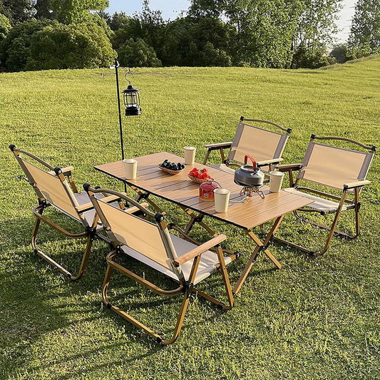 Folding Camping Picnic Table With Four Chairs, 120*60Cm, Camping Table Easy To Trap, Aluminum Roll Up Outdoor Camping Table, Portable Camping Table Travel.