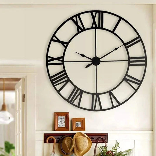 60cm Large Home Decor Wall Clock for Living Room Non Ticking Iron Art Clocks Roman Numeral