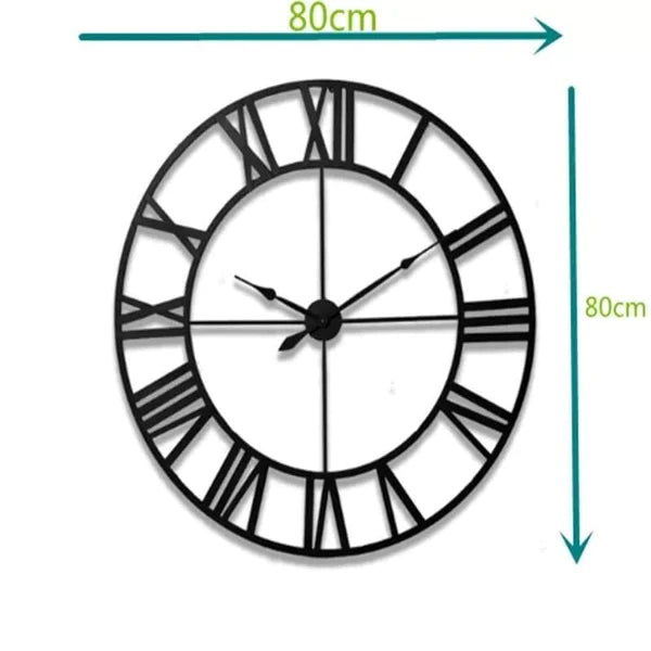 60cm Large Home Decor Wall Clock for Living Room Non Ticking Iron Art Clocks Roman Numeral