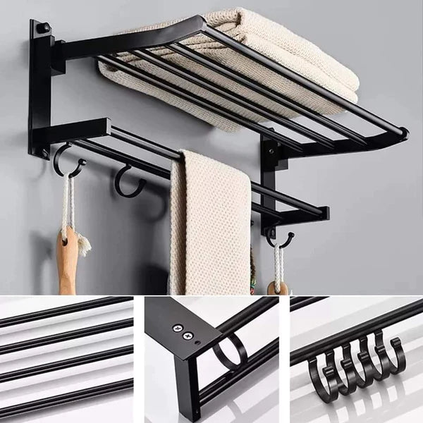 Aluminum bathroom wall mounted towel rack with hooks