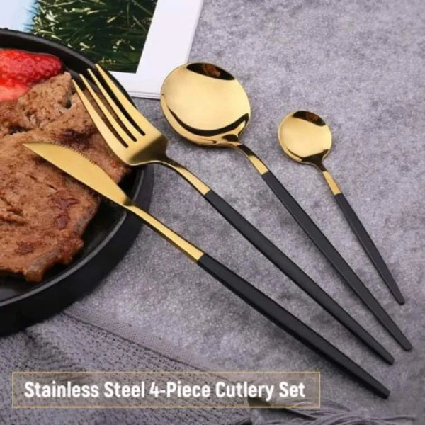 24PCS Cutlery Set Stainless Steel Cutlery Complete Tableware Set Fork Knives Spoon Round Handle Dinnerware Set