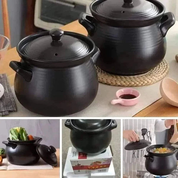 6Litres Black Porcelain Cook & Serve pot