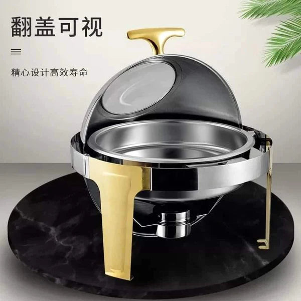 Roll Top Chaffing Dish with Gold Stand