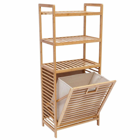 Bamboo Laundry Basket Organizer | 2-Tier Shelves & Tilt-Out Baskets