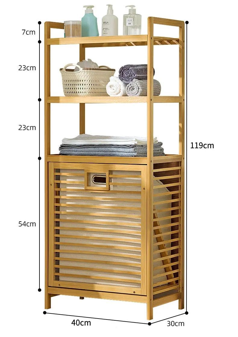 Bamboo Laundry Basket Organizer | 2-Tier Shelves & Tilt-Out Baskets