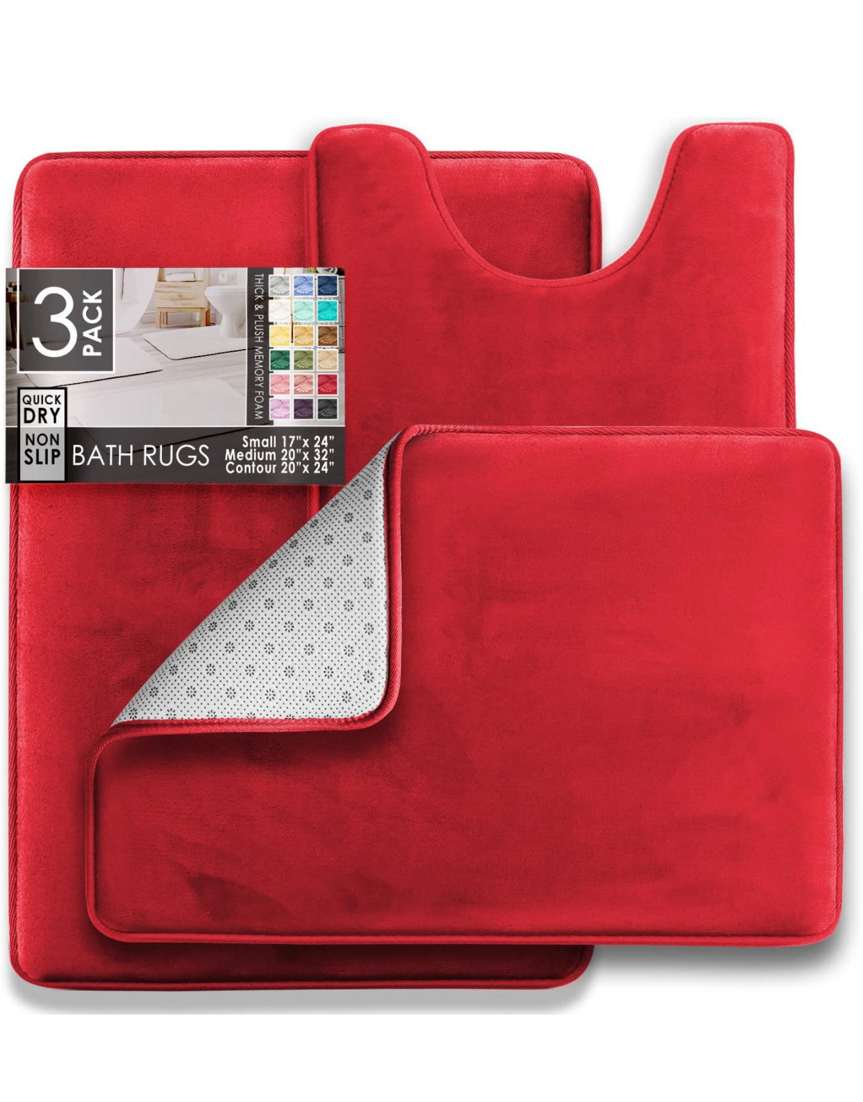 Memory Foam Bath Mat Set Red