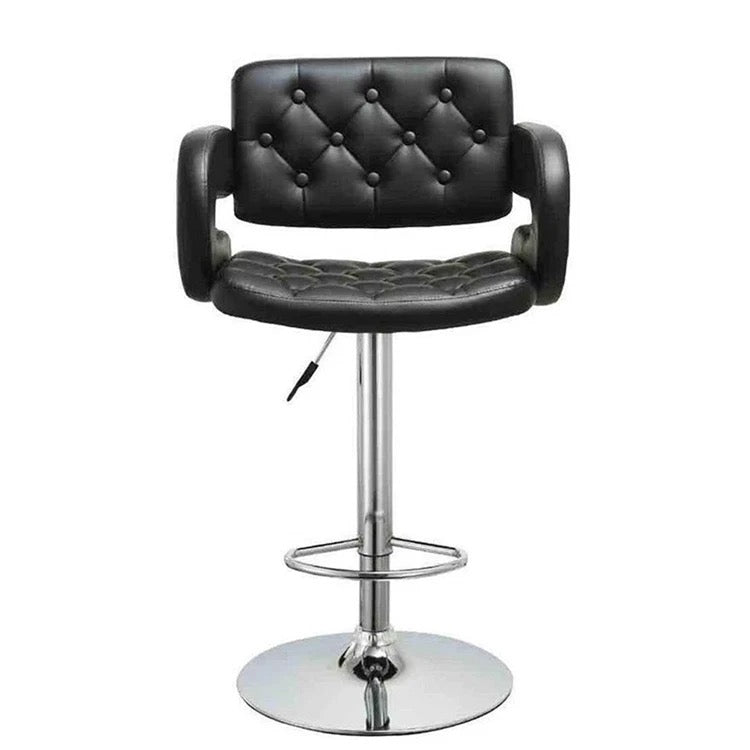 Height Adjustable 44" Tufted Faux Leather Barstool Counter Stool in Black