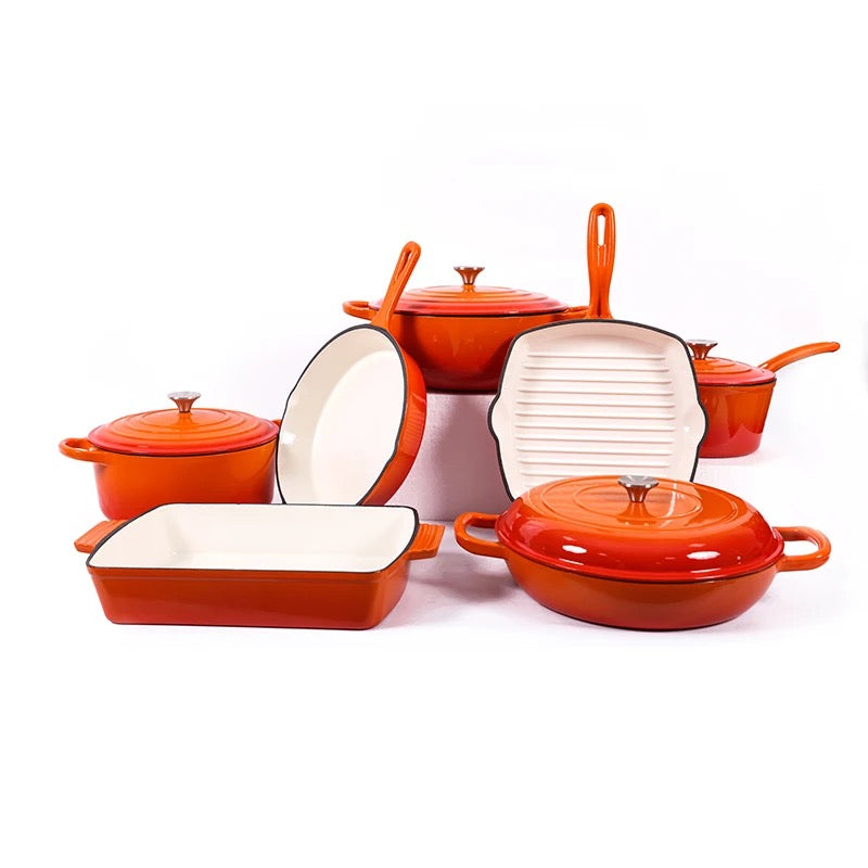 Enamel Cast iron cooking pots Ceramic Enamelled Cast Iron Cookware Set, Oven and Grill Safe