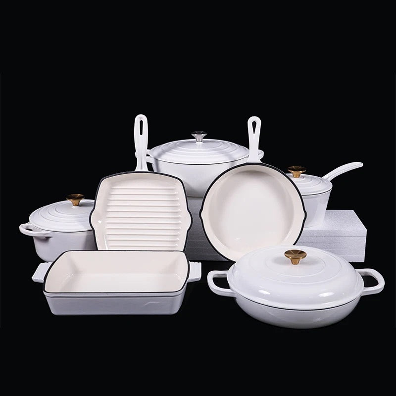 Enamel Cast iron cooking pots Ceramic Enamelled Cast Iron Cookware Set, Oven and Grill Safe