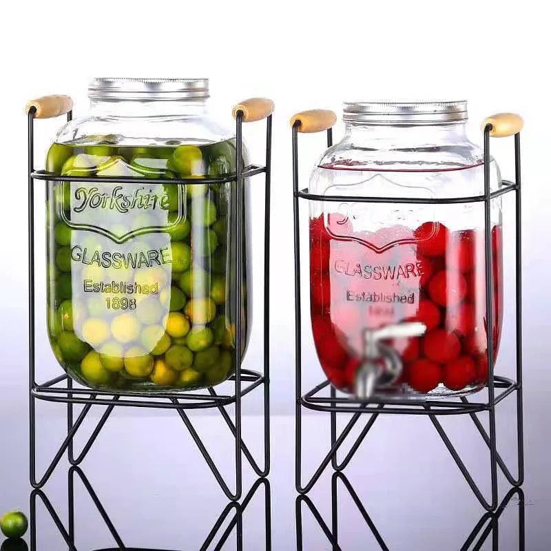 Glass Drink Dispenser with Stand Tap Cocktail Juice Dispenser