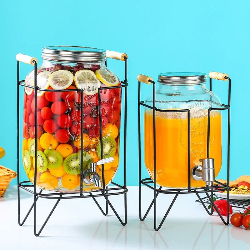 Glass Drink Dispenser with Stand Tap Cocktail Juice Dispenser