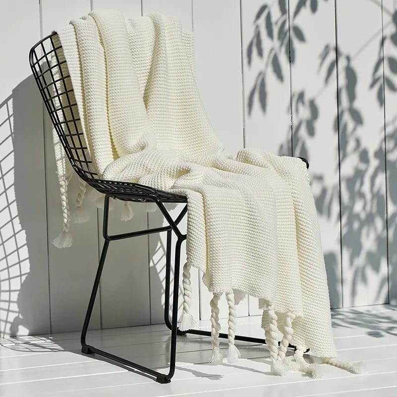 Knitted Throw Blanket With Tassels  Fringe Throw for Couch Bed Sofa