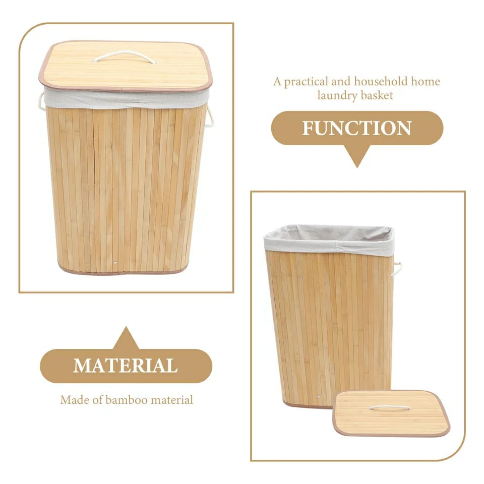 Wooden Laundry Hamper with Lid, Bamboo Laundry Basket with HandlesLaundry Basket