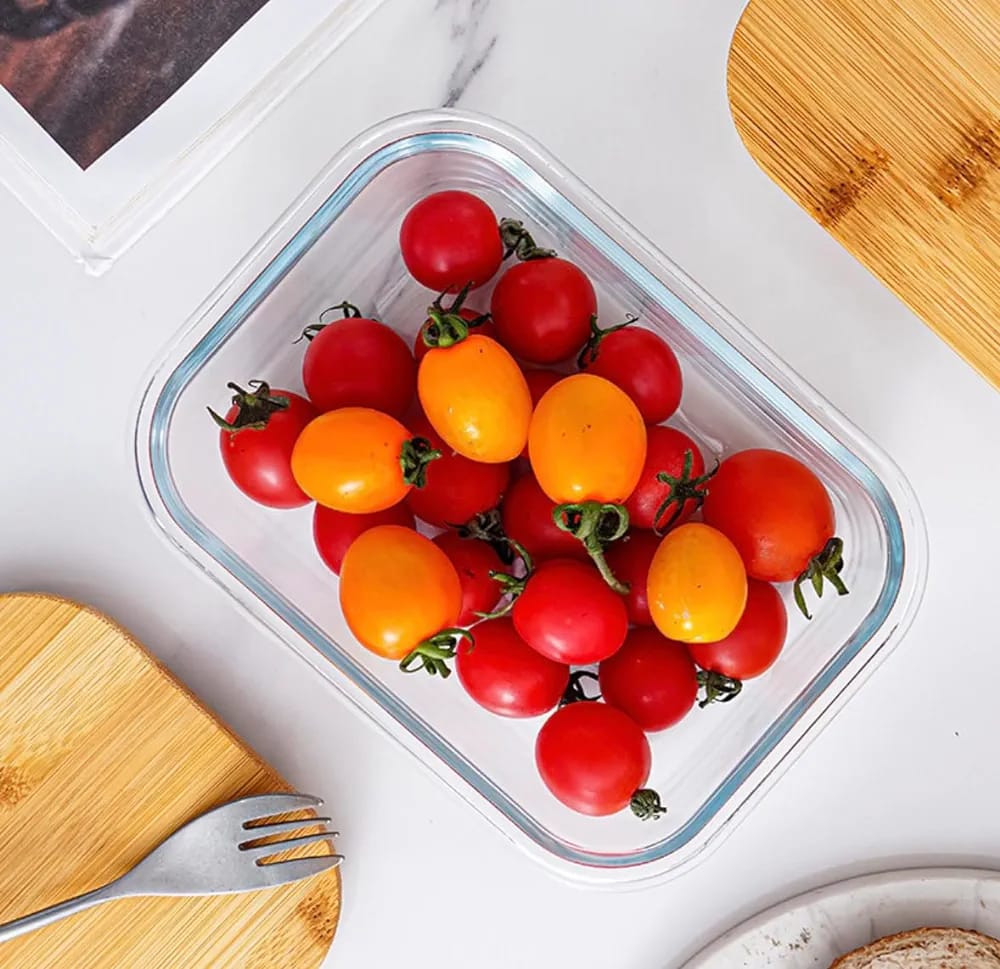 3 Pcs Glass Lunch box with bamboo cover