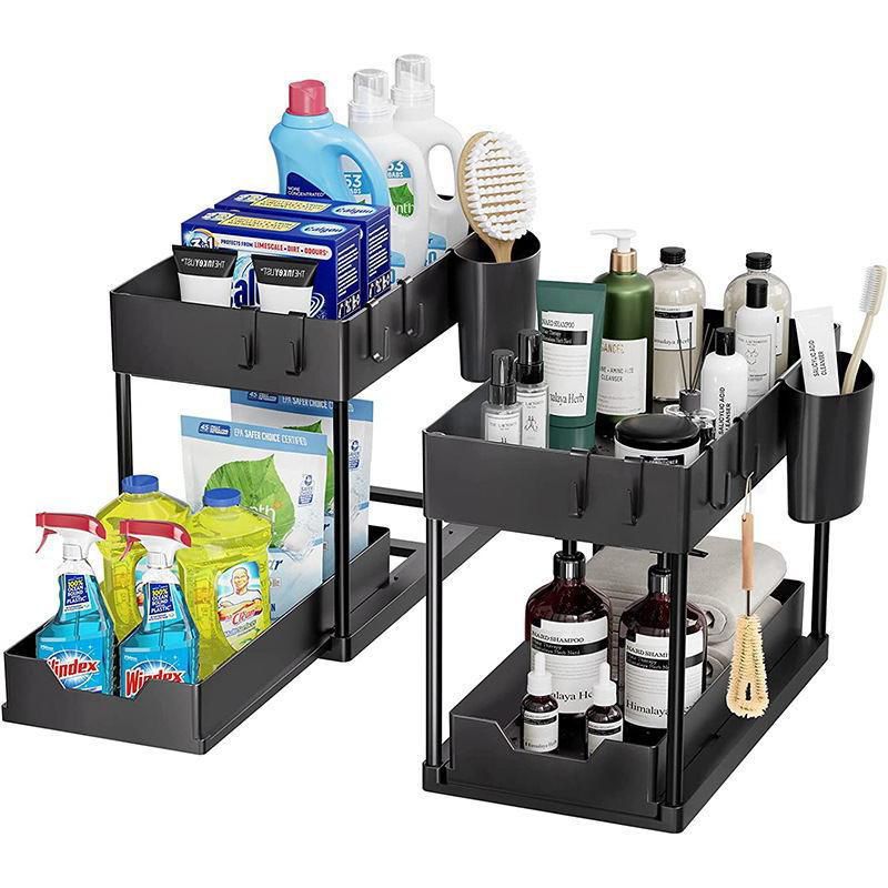 Double Sliding Under Sink Organizers and Storage 2 Tier Bathroom Storage and Organization Storage Shelf