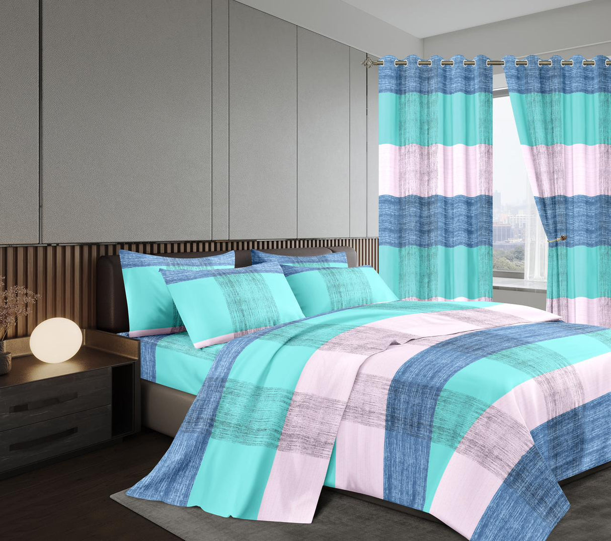 7 Pcs Duvet  with a Curtain Bedding Set