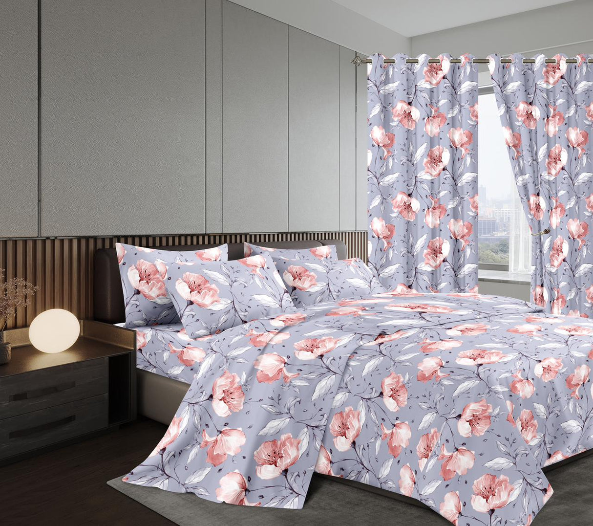 7 Pcs Duvet  with a Curtain Bedding Set