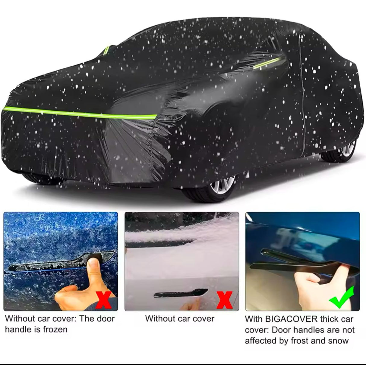 Universal Black Car Cover with fleece on the inside part &amp; Has Reflector on the sides